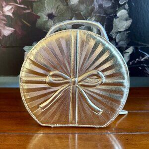 NEW GOLD BOW ROUND COSMETIC BAG with Mirror Bath & Body Works